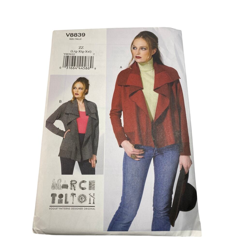 Vogue V8839 Marcy Tilton Draped Jacket Pattern ZZ L XL XXL OOP FF UC Whimsical